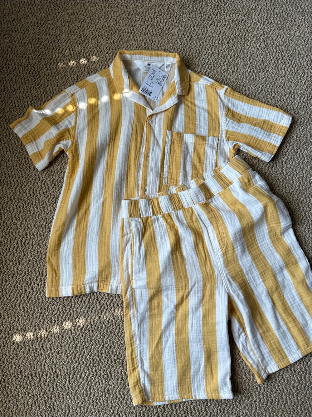 H&M Kids Yellow and White Striped Short Sleeve set